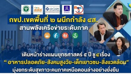 กขป.เขตพื้นที่ ๒ ผนึกกำลัง ๔ ส. สานพลังเครือข่ายระดับภาค เดินหน้าร่างแผนยุทธศาสตร์ ๕ ปี ชู ๔ เรื่อง “อาหารปลอดภัย-สังคมสูงวัย-เด็กเยาวชน-สิ่งแวดล้อม” มุ่งยกระดับสุขภาวะคนภาคเหนือตอนล่างอย่างยั่งยืน