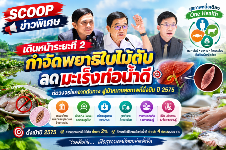 สกู๊ปข่าวพิเศษ เดินหน้าระยะที่ 2 “กำจัดพยาธิใบไม้ตับ-ลดมะเร็งท่อน้ำดี” ตัดวงจรโรคจากต้นทาง สู่เป้าหมายสุขภาพที่ยั่งยืน ปี 2575